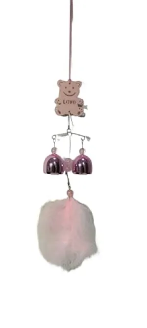 Pink Teddy Bear Wind Chime with Metallic Bells, 30 cm