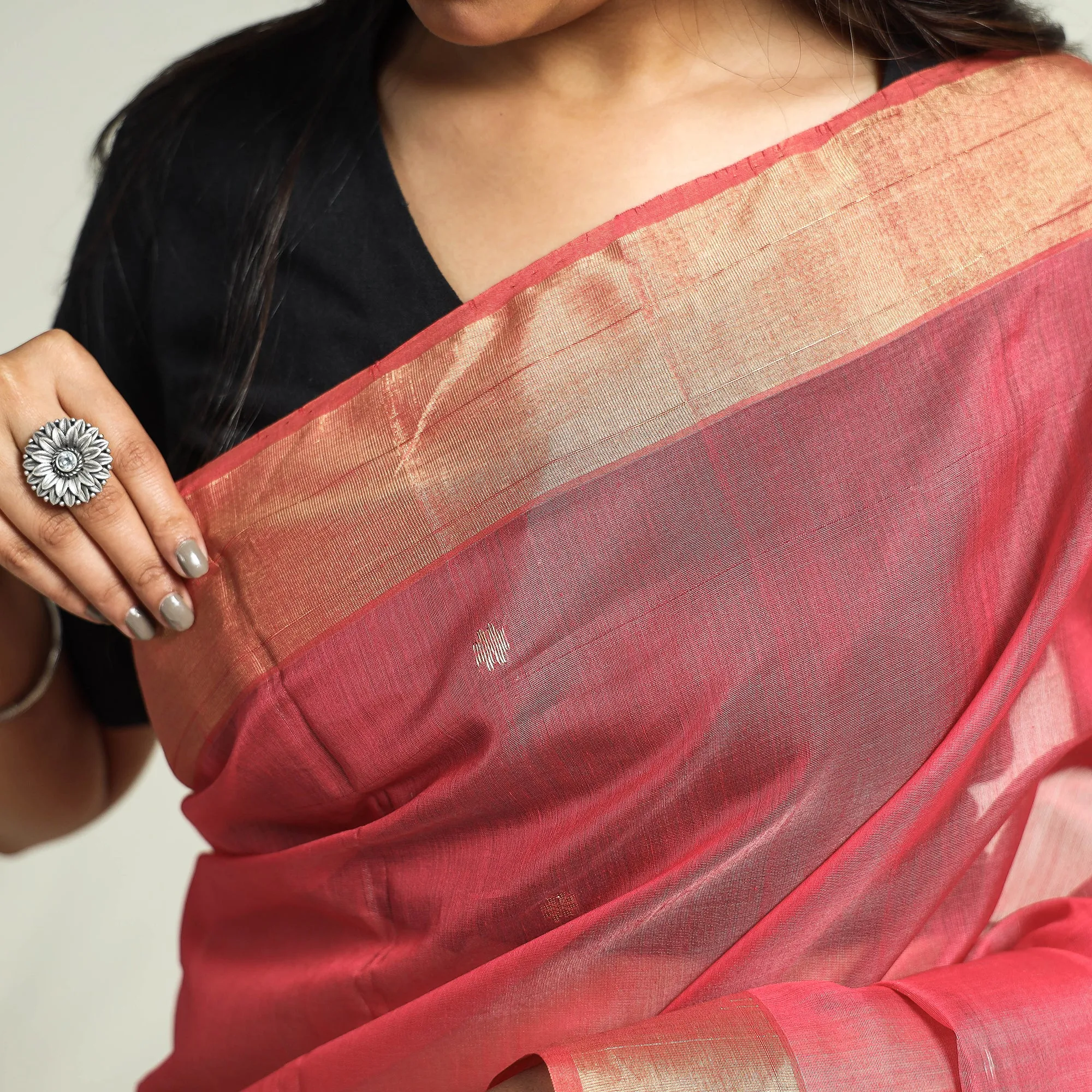 Pink - Traditional Chanderi Silk Handloom Saree with Zari Border & Buta