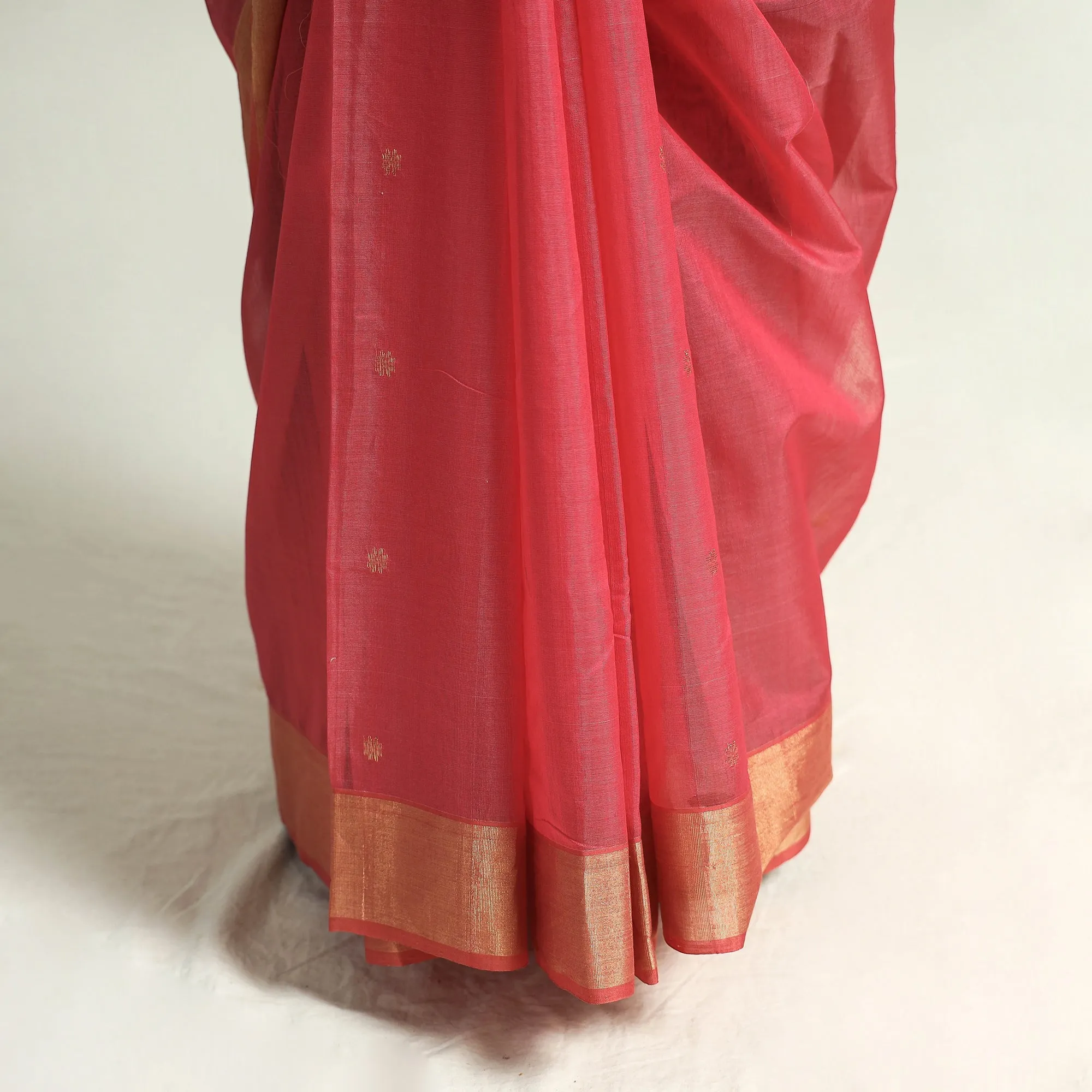 Pink - Traditional Chanderi Silk Handloom Saree with Zari Border & Buta