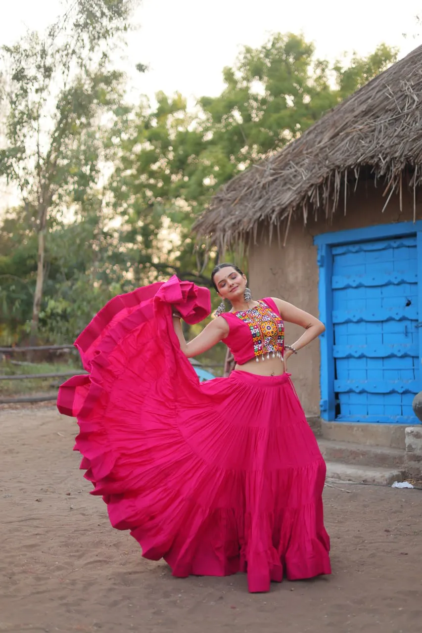 Pink Traditional Reyon Lehenga Set with Embroidered Blouse and Koti