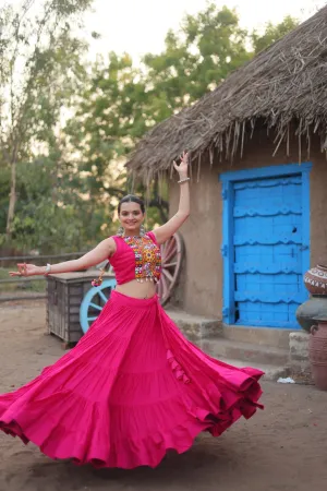 Pink Traditional Reyon Lehenga Set with Embroidered Blouse and Koti