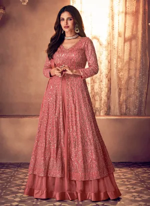 Pink Traditional Sequence Embroidered Wedding Anarkali Lehenga Style Suit