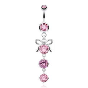 Pink Triple Gem Bow Belly Ring