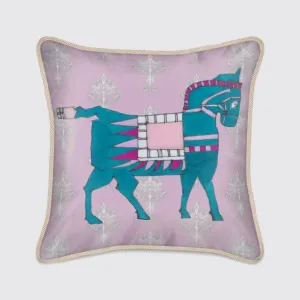 Pink Turquoise Horse Silk Cushion