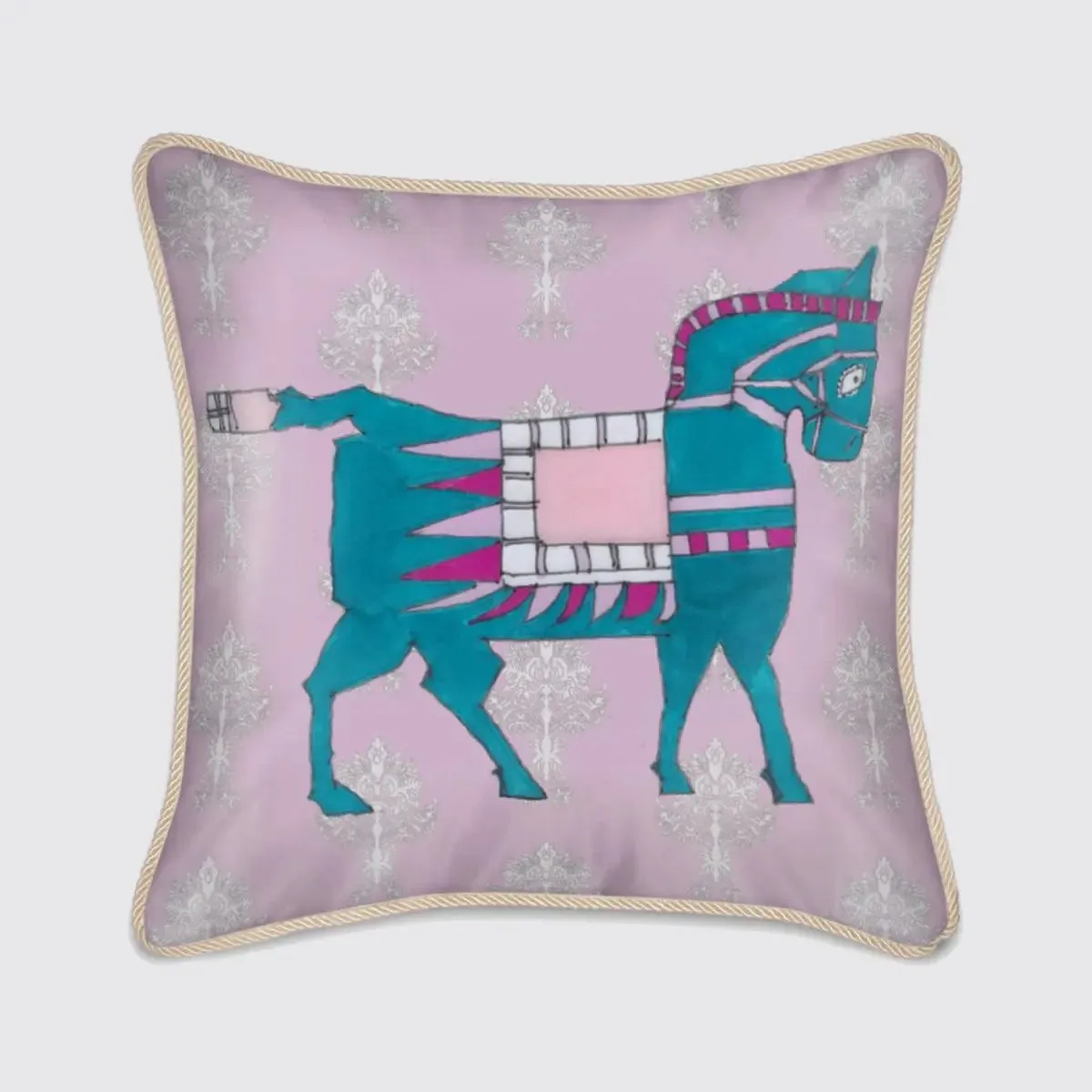 Pink Turquoise Horse Silk Cushion