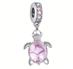 Pink Turtle Dangle Charm - 925 Sterling Silver