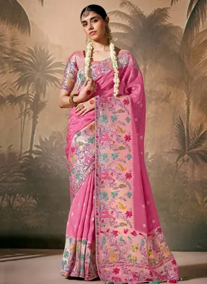 Pink Two Tone Floral Munga Silk Saree