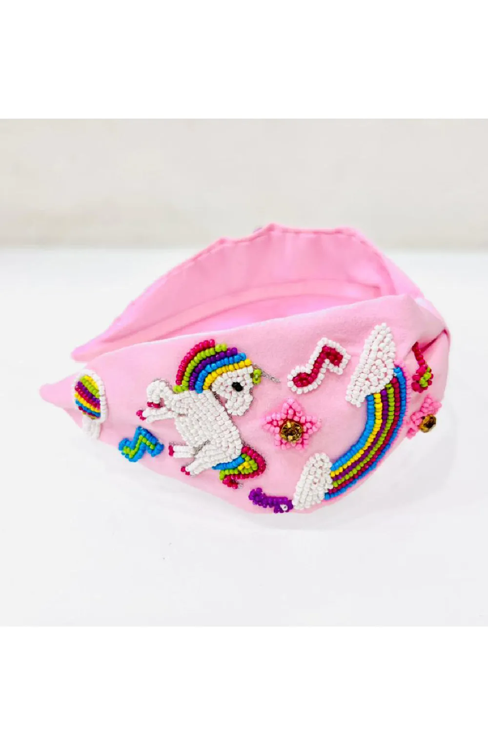 Pink Unicorn And Rainbow Embroidered Hairband