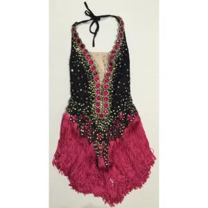 Pink V Cut Fringes Samba Body Suit One Piece