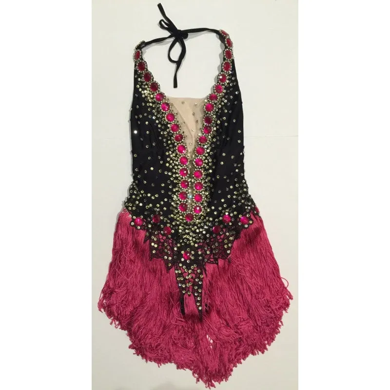 Pink V Cut Fringes Samba Body Suit One Piece