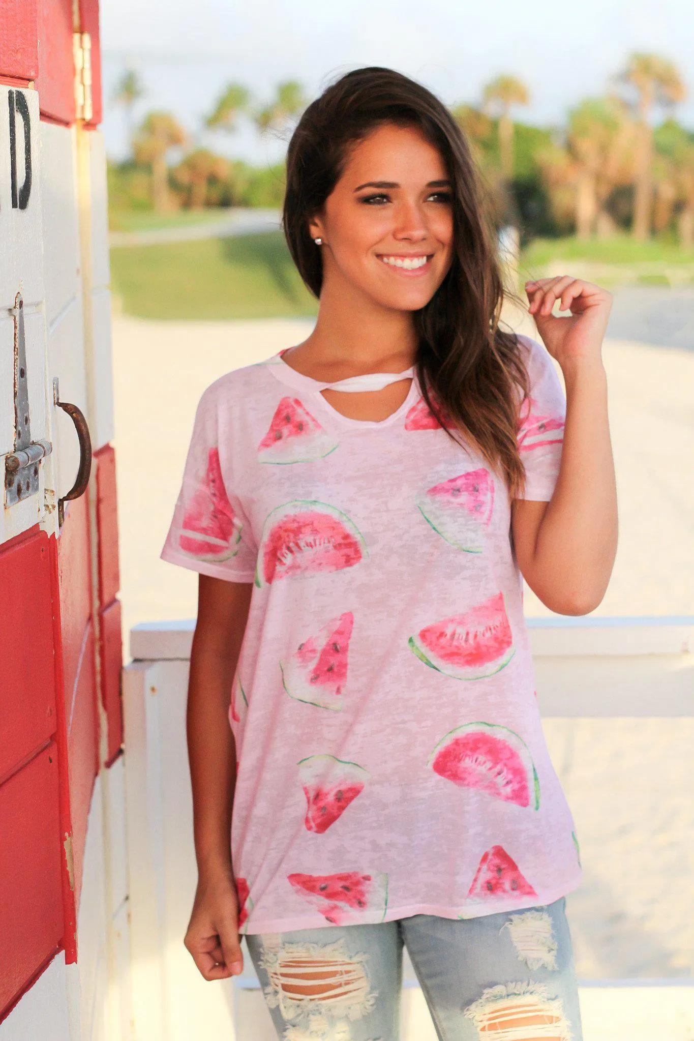 Pink Watermelon Top with Keyhole