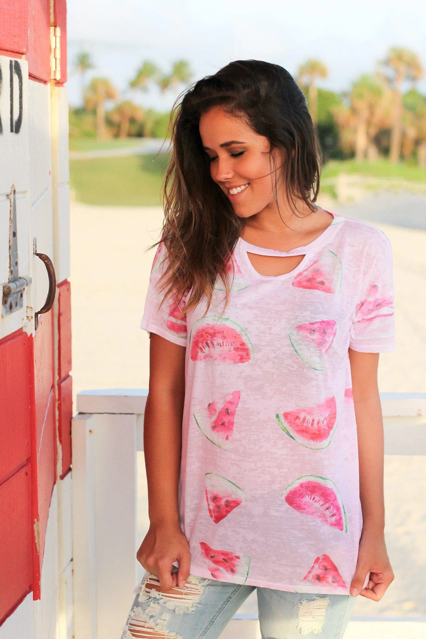 Pink Watermelon Top with Keyhole