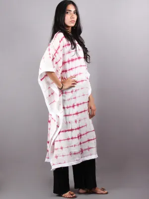 Pink White Hand Dyed in Natural Colors Kaftan With White Border - K1150F17