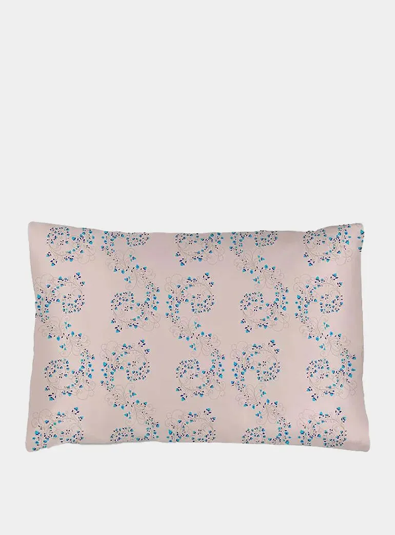 Pink With Fibonacci Turquoise Flowers Silk Pillowcase