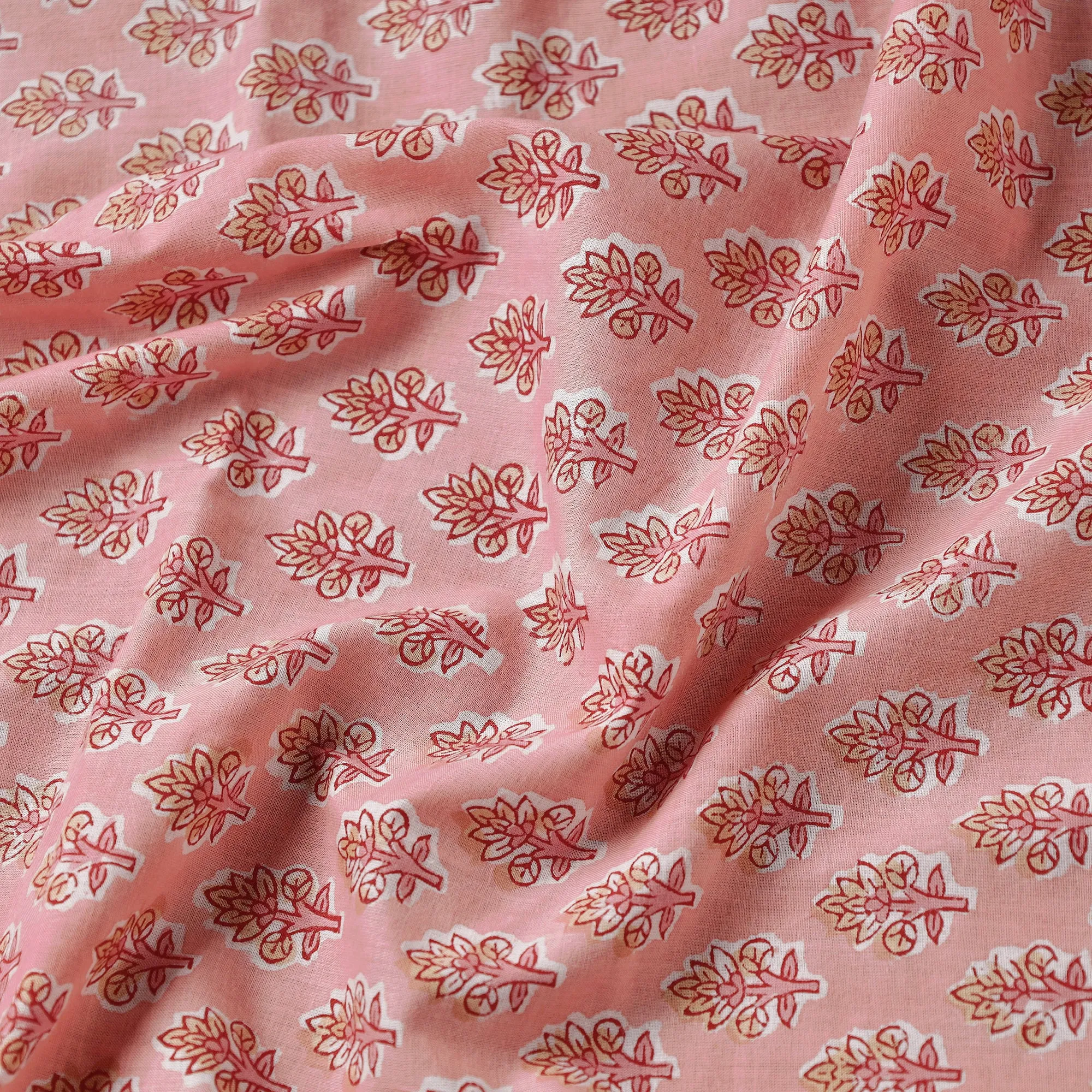 Pink with Flower Cotton Sanganeri Print Fabric  02