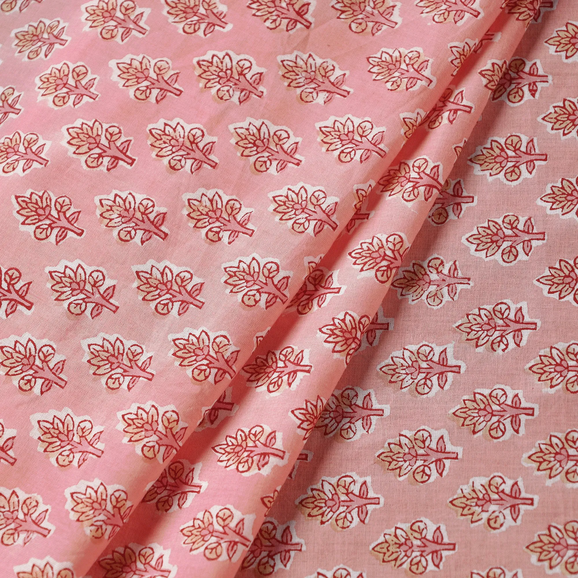 Pink with Flower Cotton Sanganeri Print Fabric  02