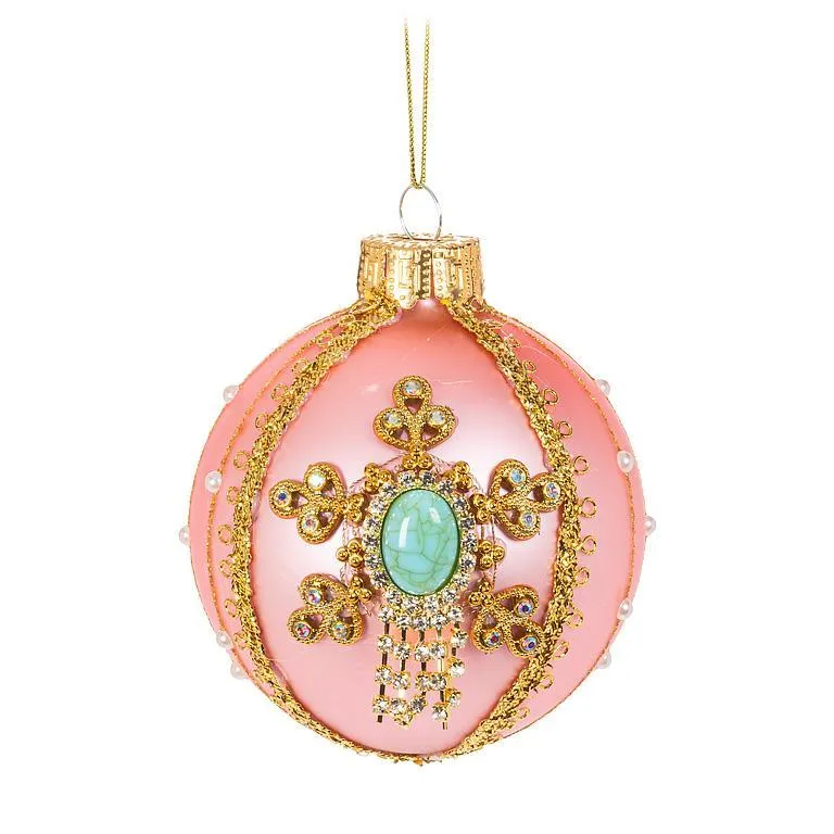 Pink with Gems Glass Ball Ornament