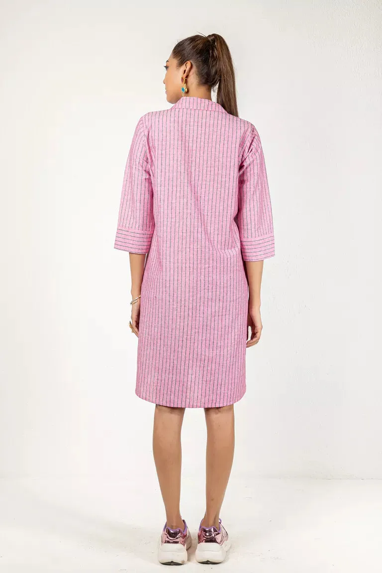 Pink Woven Striped Dress