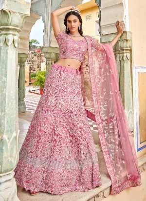 Pink Zari Embroidery Bridal Lehenga Choli