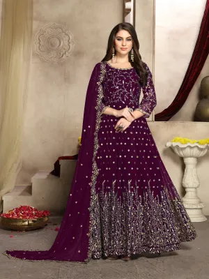 Pinkish Purple Heavy Embroidered Georgette Anarkali Suit