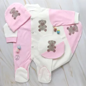 Pink/White Teddy Romper Set