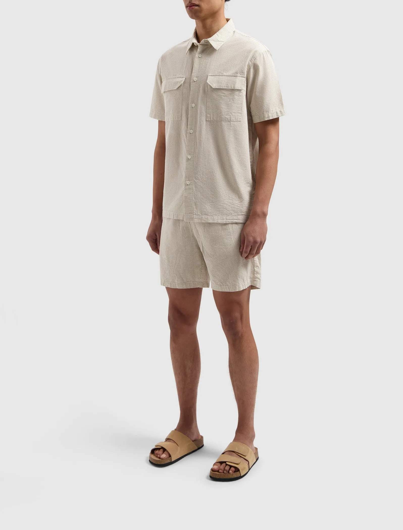 Pinstripe Short Sleeve Shirt | Taupe