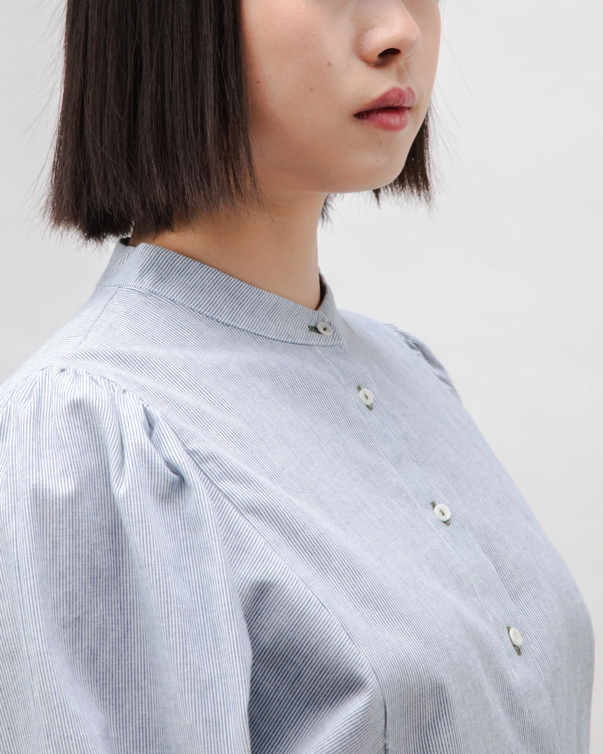 Pinstripes Romantic Cotton Blouse Indigo