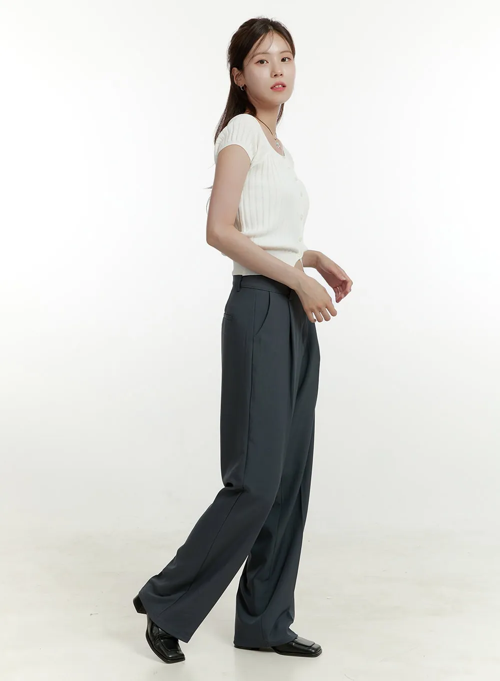 Pintuck Wide Fit Tailored Pants OU427