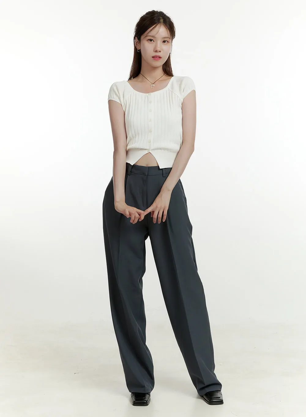 Pintuck Wide Fit Tailored Pants OU427