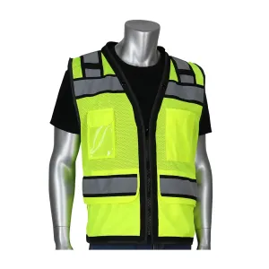 PIP 302-0800D-LY/S ANSI Type R Class 2 Black Two-Tone Eleven Pocket Tech-Ready Mesh Surveyors Vest with "D" Ring Access