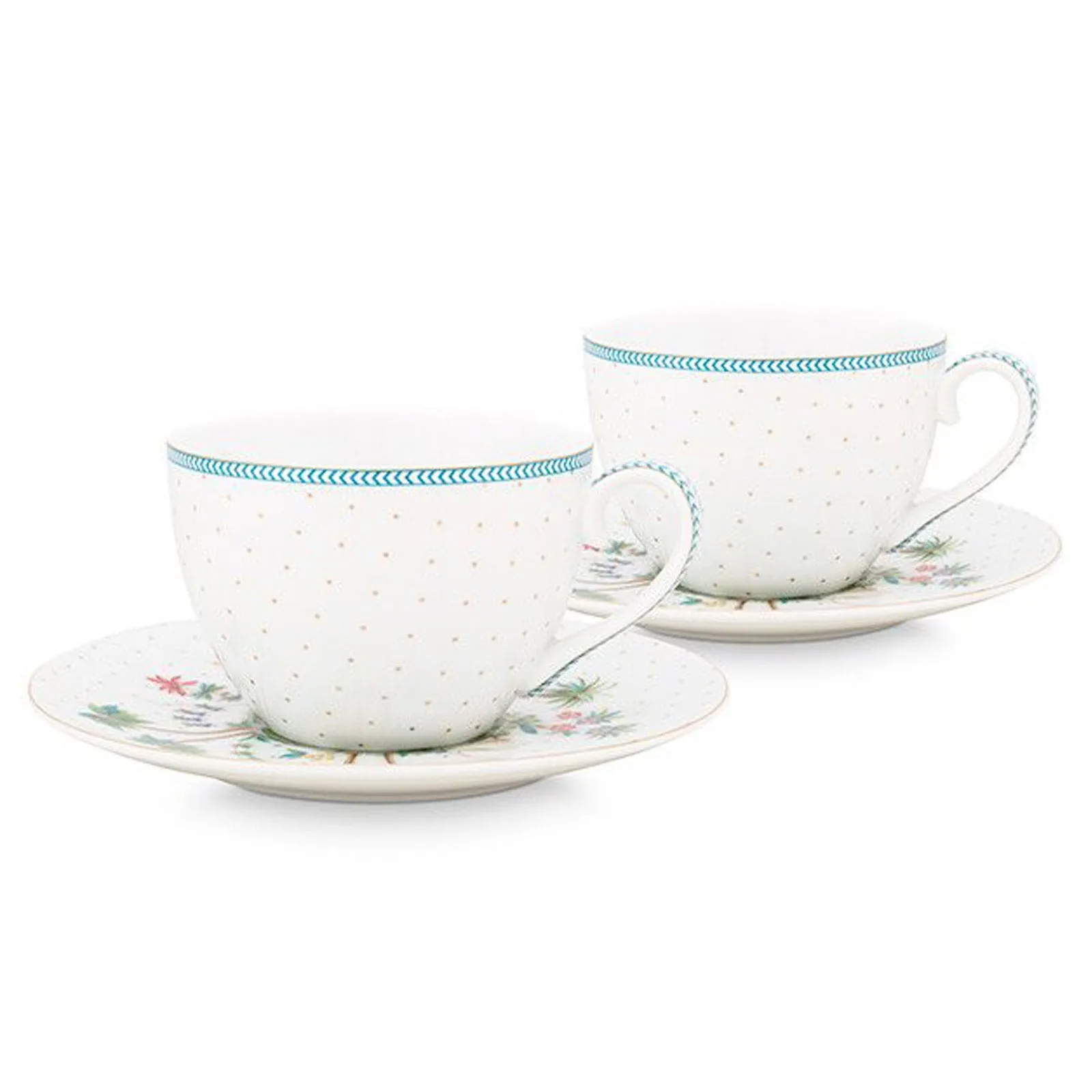 Pip Studio Jolie Dots Set of 2 Cups & Saucers - White & Gold