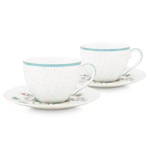 Pip Studio Jolie Dots Set of 2 Cups & Saucers - White & Gold