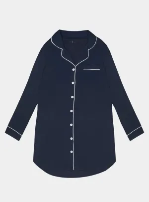 Piped Edge Bamboo Night Shirt in Black