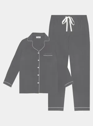 Piped Edge Bamboo Pyjama Set in Charcoal Grey