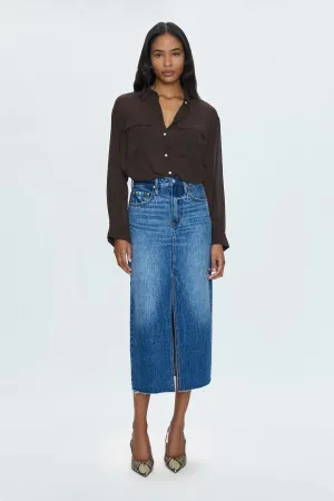 PIS Alice High Rise Midi Denim Skirt in Fairfax