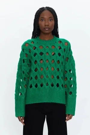 PIS DARYA OPEN KNIT PULLOVER SWEATER EVERGREEN