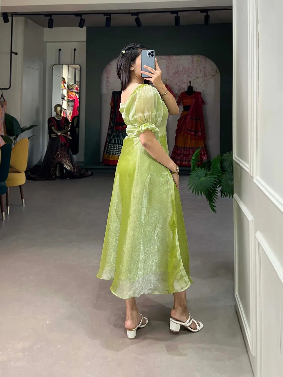 Pista Green Luxuriously Plain Burberry Silk Frock for Effortless Summer Elegance