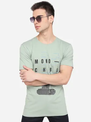 Pista Green Printed Slim Fit T-Shirt | JadeBlue