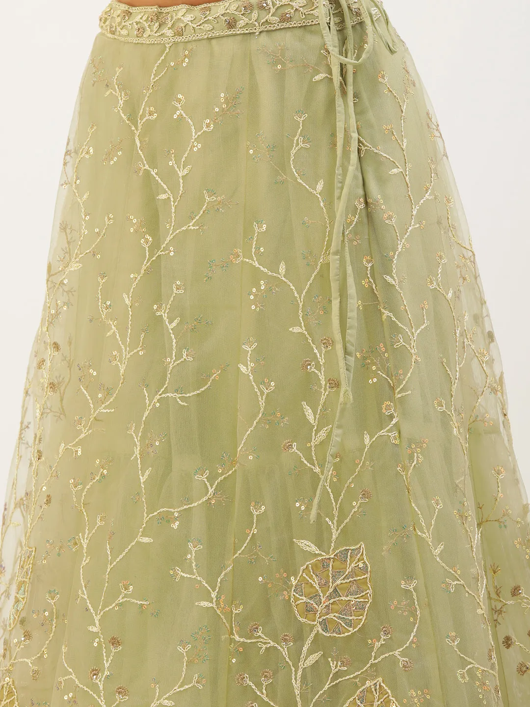 Pista Net Sequinse Work Semi-Stitched Lehenga & Unstitched Blouse, Dupatta