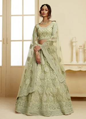 Pistachio Green Pearl Embroidered Wedding Lehenga Choli