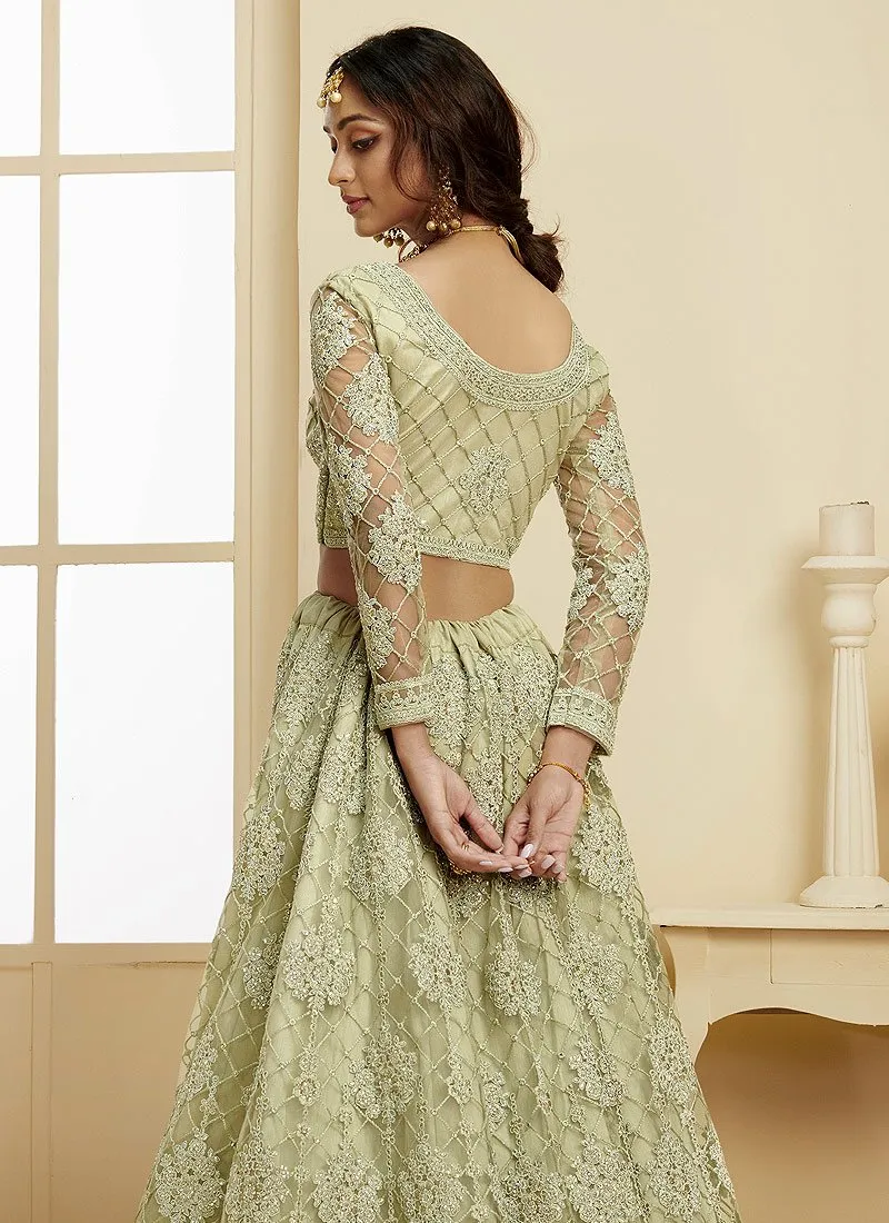 Pistachio Green Pearl Embroidered Wedding Lehenga Choli