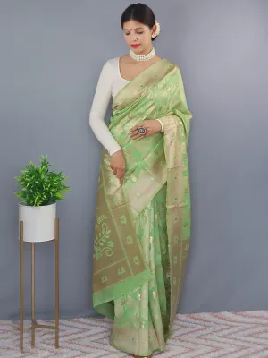 Pistachio Green Saree in Cotton Linen