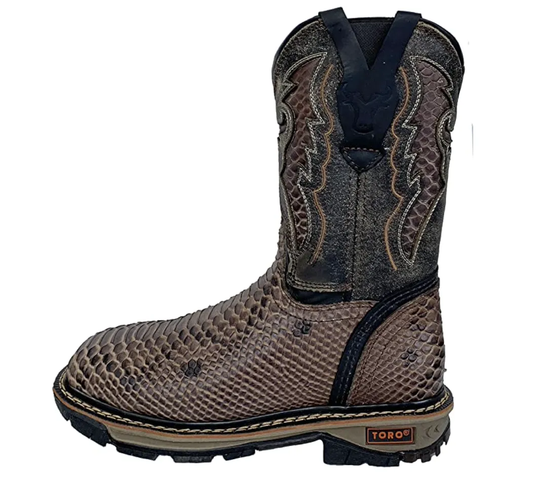 PIT-STL - Toro Bravo Men's Steel Toe Work Boot - Imitation Python