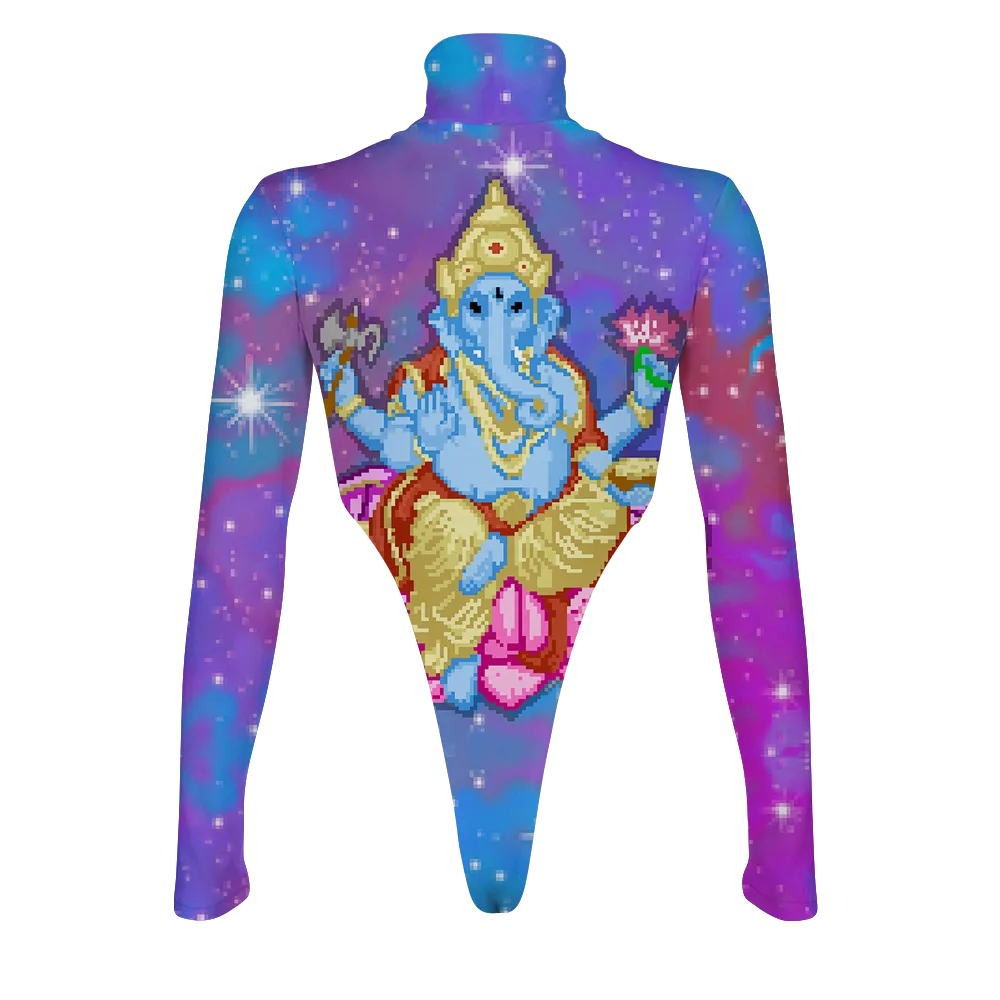 Pixel Ganesha All Over Print Women's Turtleneck Jumpsuit