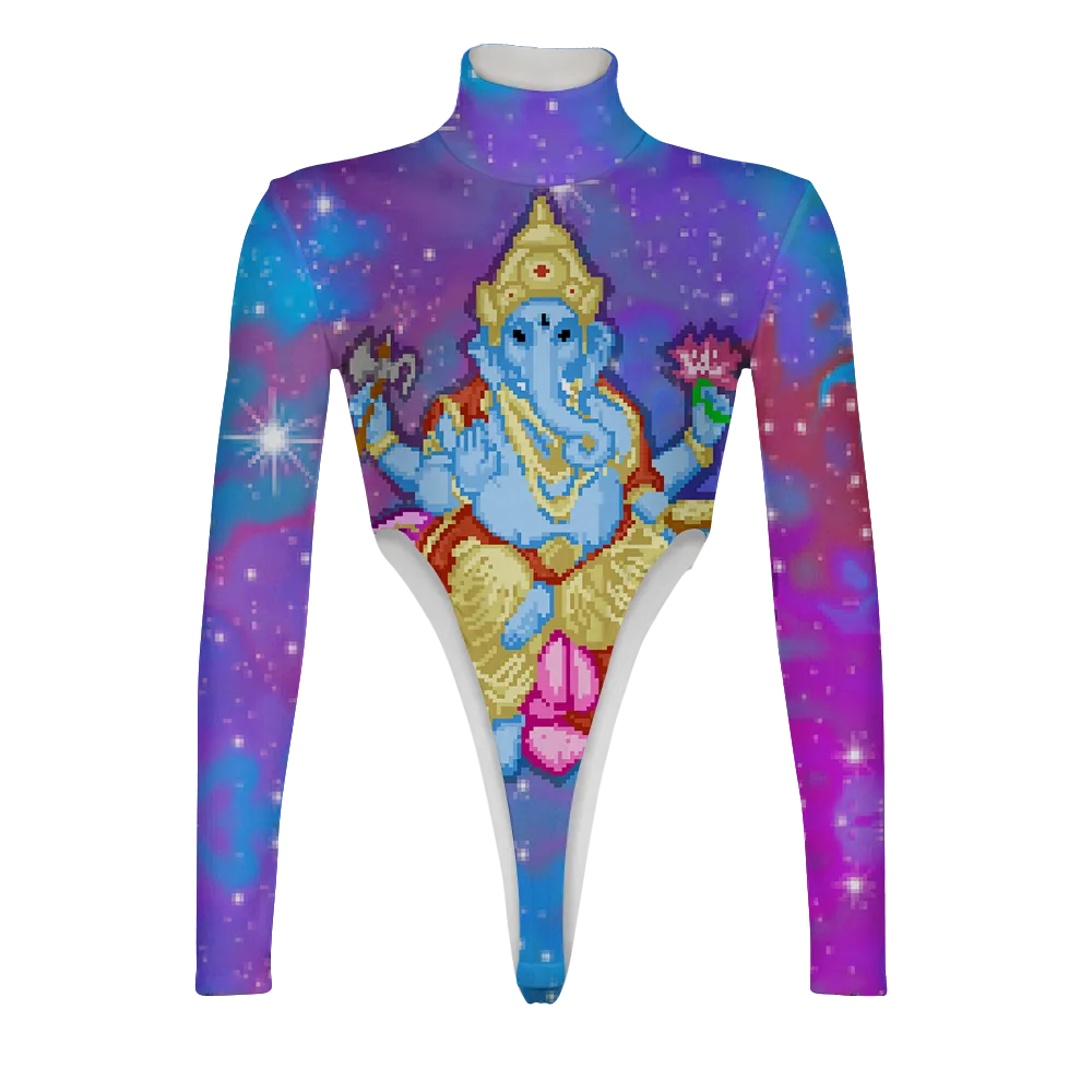 Pixel Ganesha All Over Print Women's Turtleneck Jumpsuit