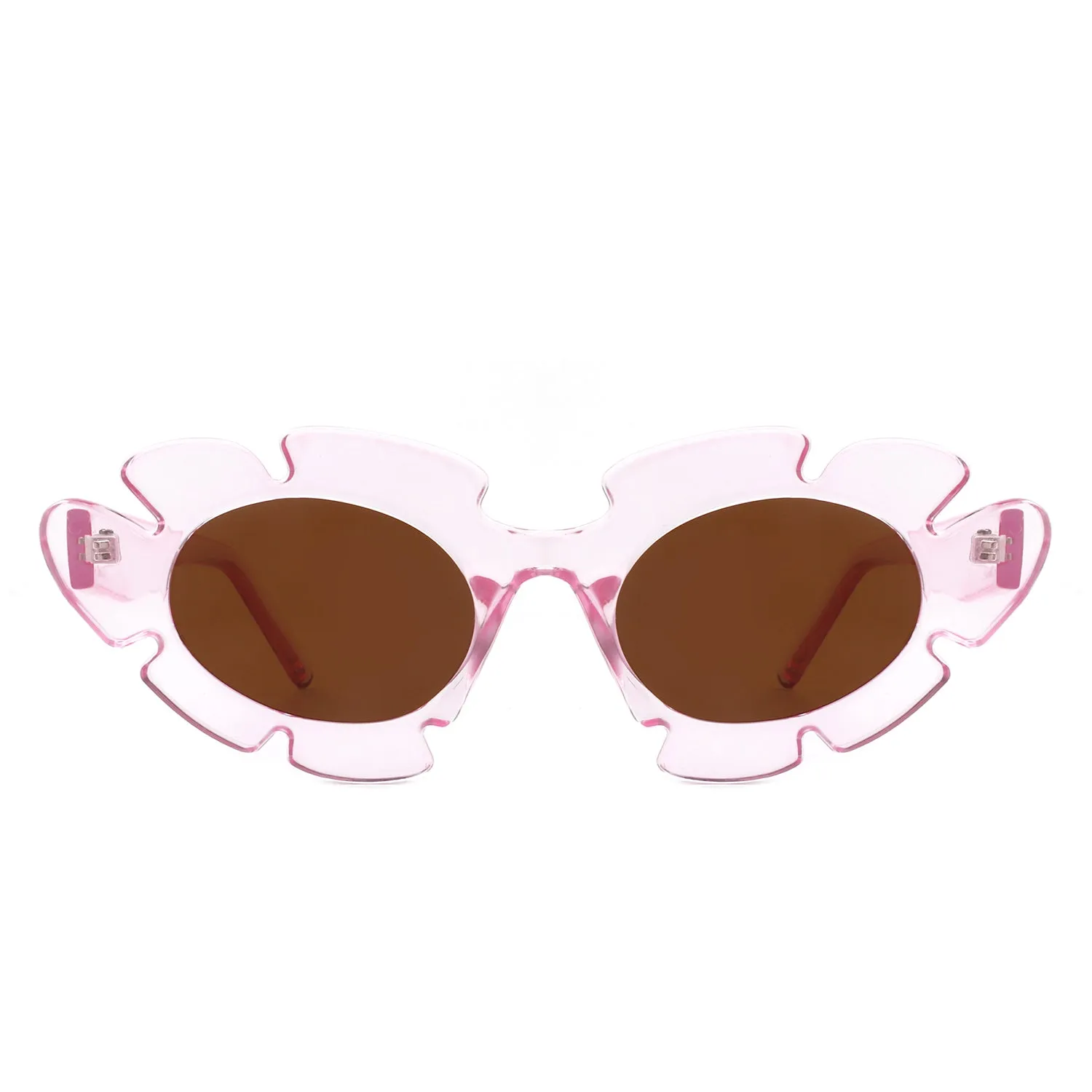 Pixielan - Women Irregular Round Cut-Out Cat Eye Flower Design Fashion Sunglasses