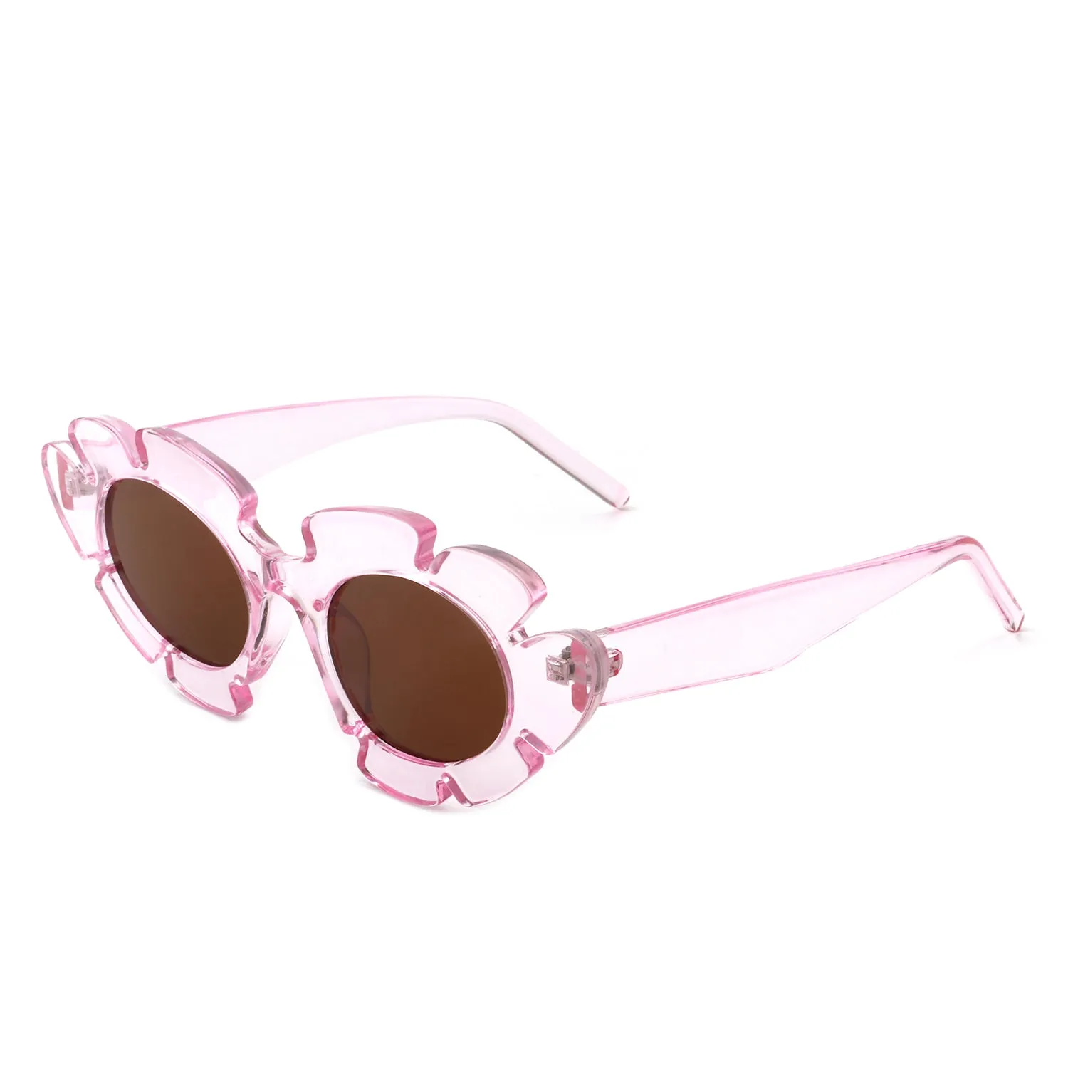 Pixielan - Women Irregular Round Cut-Out Cat Eye Flower Design Fashion Sunglasses