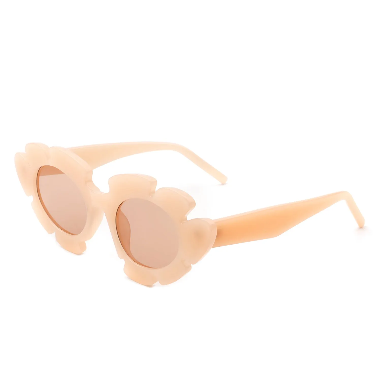 Pixielan - Women Irregular Round Cut-Out Cat Eye Flower Design Fashion Sunglasses