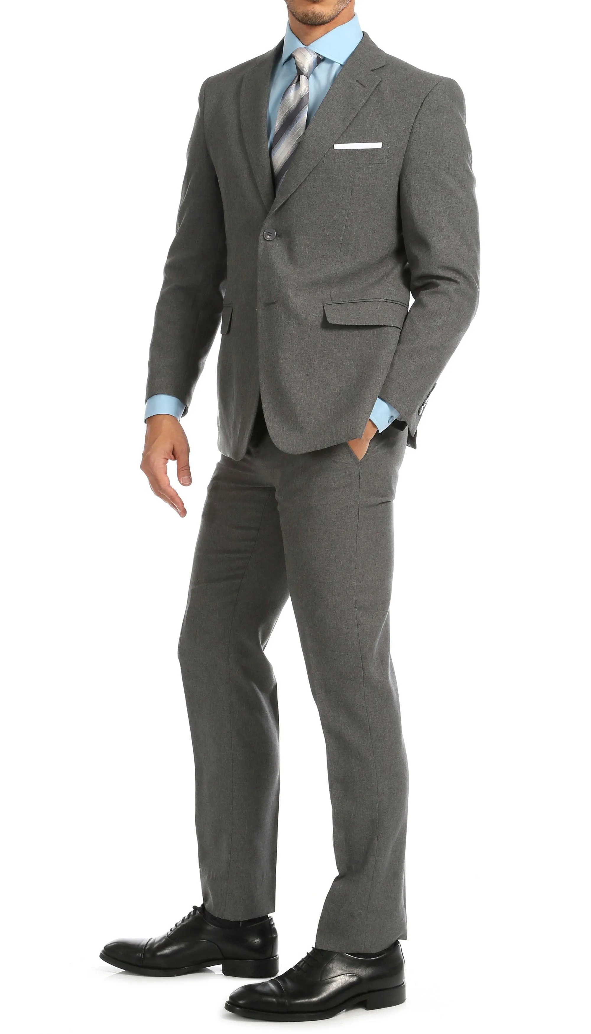 PL1969 Mens Heather Grey Slim Fit 2pc Suit Paul Lorenzo.