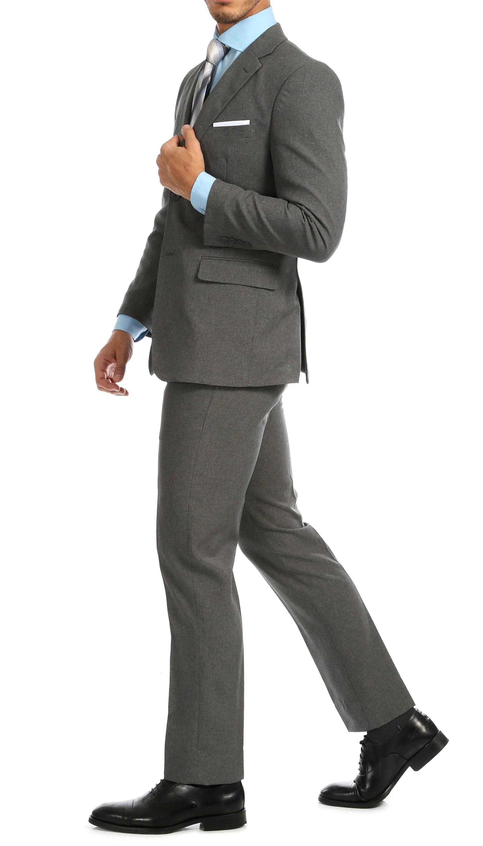 PL1969 Mens Heather Grey Slim Fit 2pc Suit Paul Lorenzo.